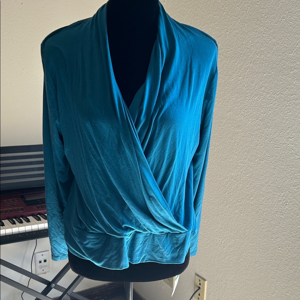 Leo & Nicole Vibrant Blue Wrap Blouse